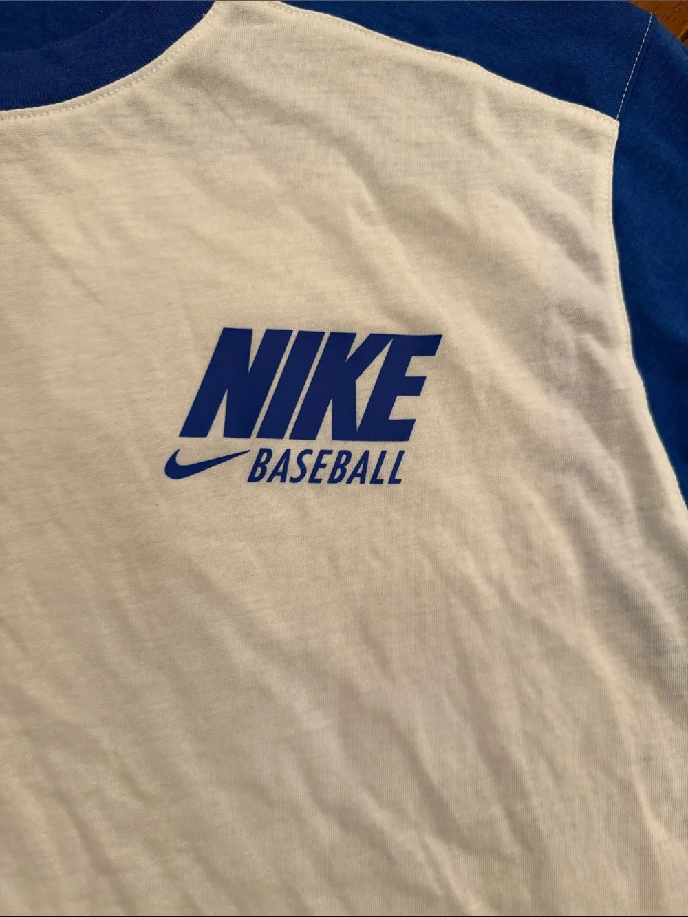 Nike Men’s Baseball Raglan Long Sleeve Shirt - White & Blue
